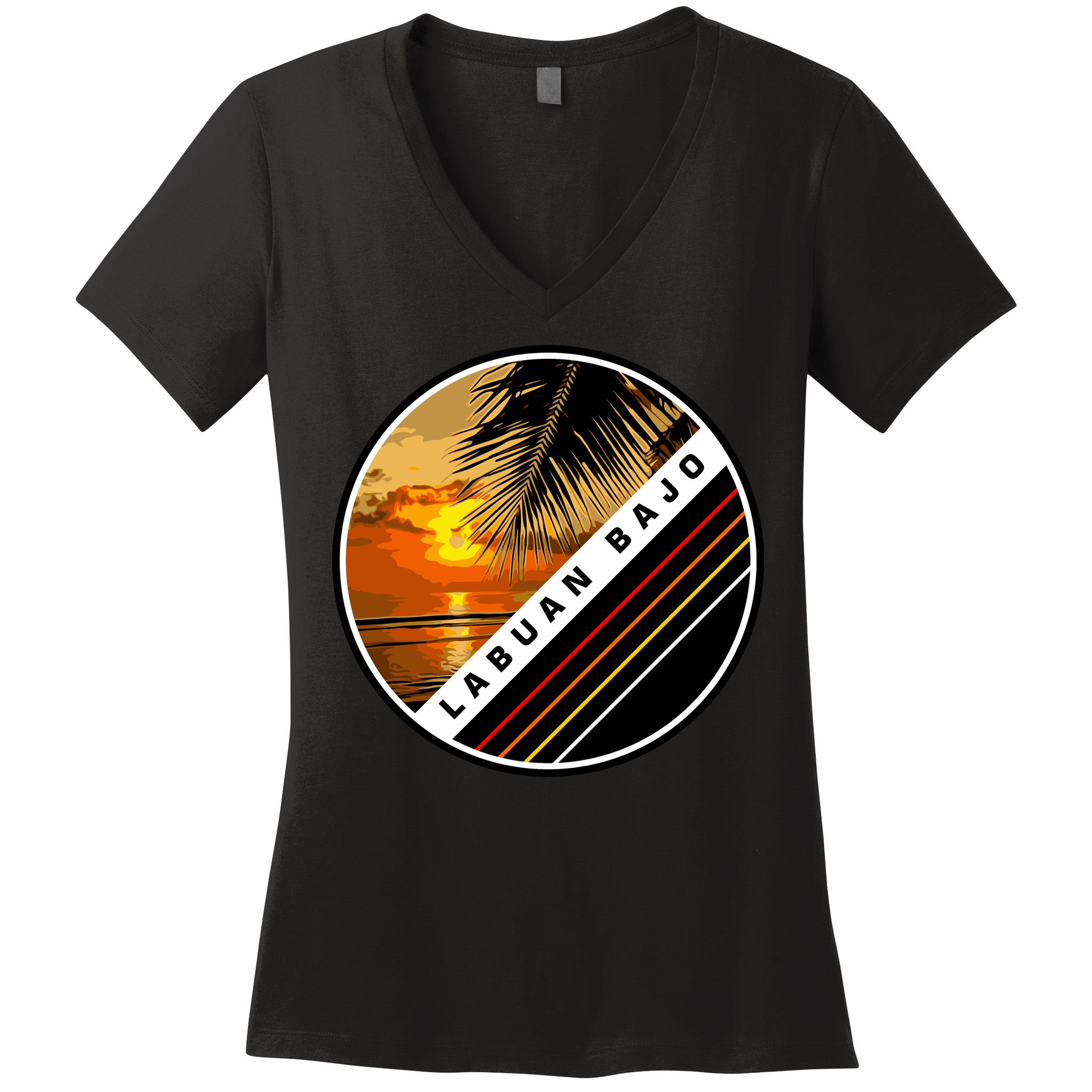 Labuan Bajo Retro Sunset Women's V-Neck T-Shirt