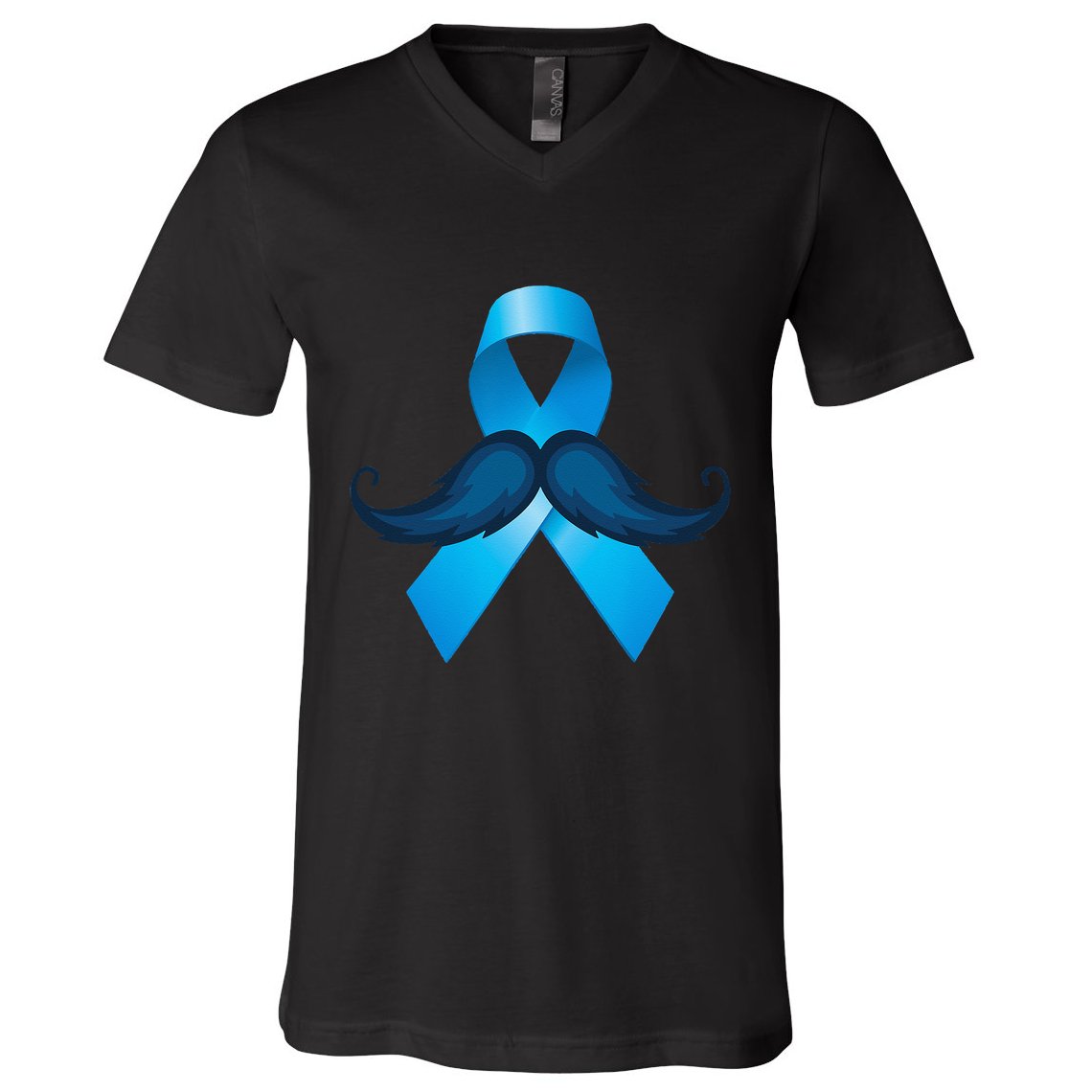 Light Blue Ribbon Mustache Prostate Cancer Awareness V-Neck T-Shirt