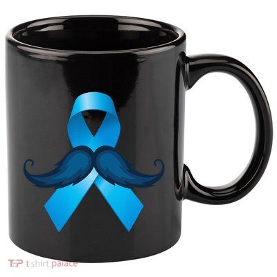 Light Blue Ribbon Mustache Prostate Cancer Awareness 11oz C Handle Ceramic Mug