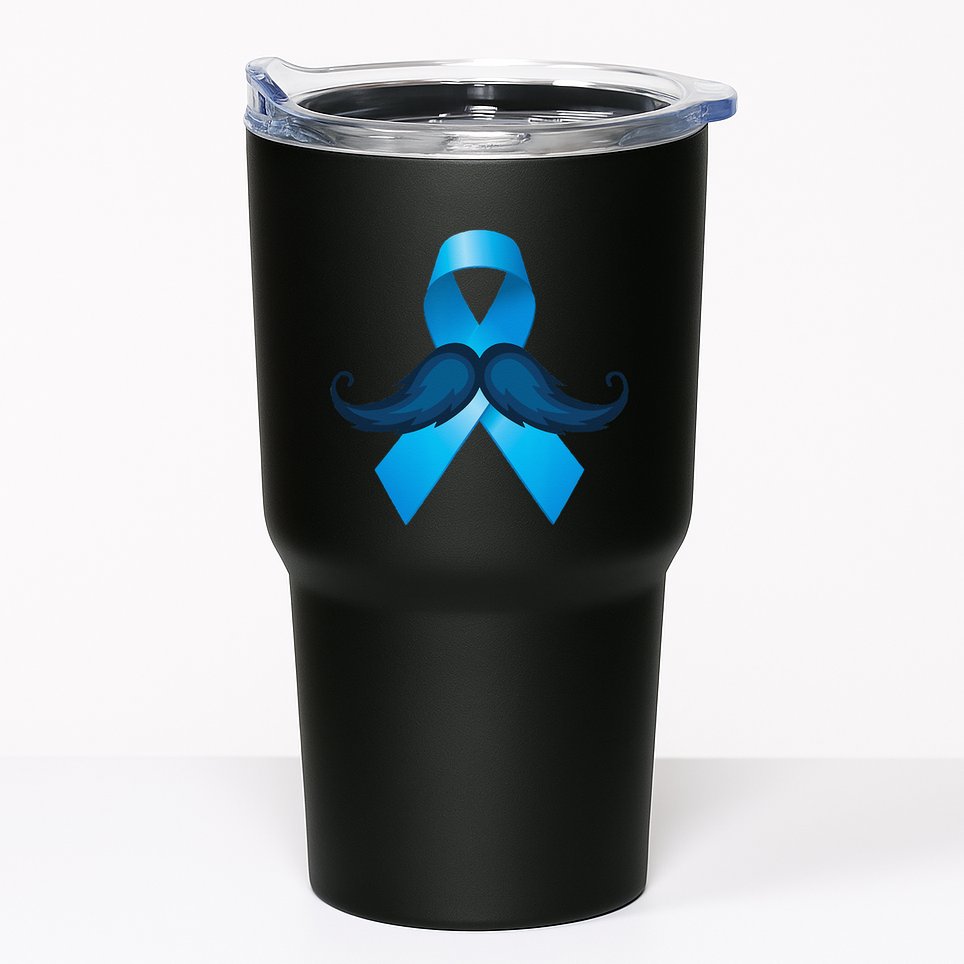 Light Blue Ribbon Mustache Prostate Cancer Awareness Tumbler