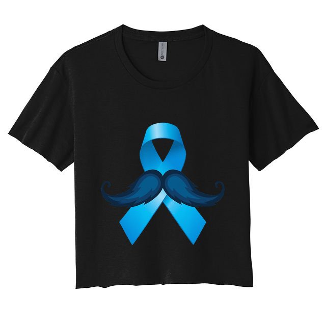 Light Blue Ribbon Mustache Prostate Cancer Awareness Crop Top