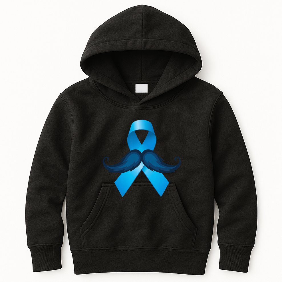 Light Blue Ribbon Mustache Prostate Cancer Awareness Kids Hoodie
