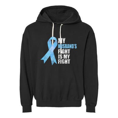 Light Blue Ribbon Supporter Wife Prostate Cancer Awareness Garment-Dyed Fleece Hoodie