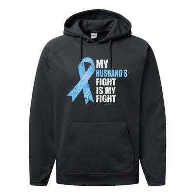 Light Blue Ribbon Supporter Wife Prostate Cancer Awareness Performance Fleece Hoodie