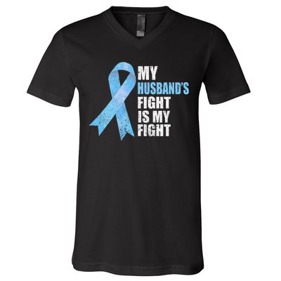 Light Blue Ribbon Supporter Wife Prostate Cancer Awareness V-Neck T-Shirt