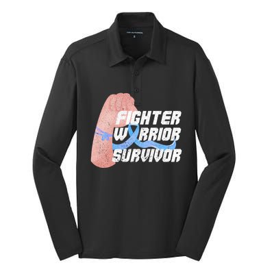 Light Blue Ribbon Fighter Warrior Prostate Cancer Awareness Gift Silk Touch Performance Long Sleeve Polo