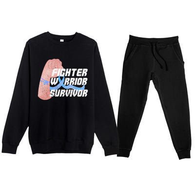 Light Blue Ribbon Fighter Warrior Prostate Cancer Awareness Gift Premium Crewneck Sweatsuit Set