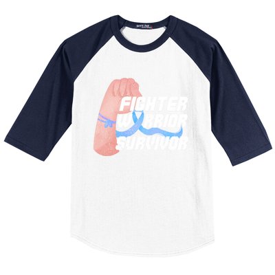 Light Blue Ribbon Fighter Warrior Prostate Cancer Awareness Gift Baseball Sleeve Shirt