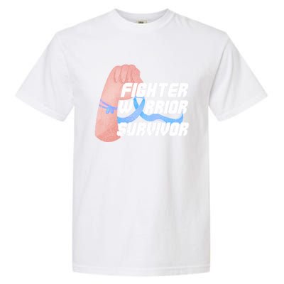 Light Blue Ribbon Fighter Warrior Prostate Cancer Awareness Gift Garment-Dyed Heavyweight T-Shirt