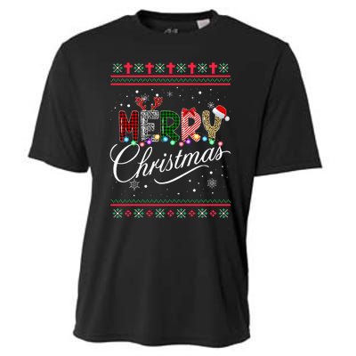 Leopard Buffalo Red Plaid Merry Christmas  Cooling Performance Crew T-Shirt