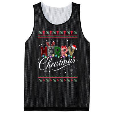 Leopard Buffalo Red Plaid Merry Christmas  Mesh Reversible Basketball Jersey Tank