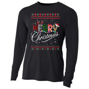 Leopard Buffalo Red Plaid Merry Christmas  Cooling Performance Long Sleeve Crew