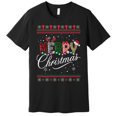 Leopard Buffalo Red Plaid Merry Christmas  Premium T-Shirt