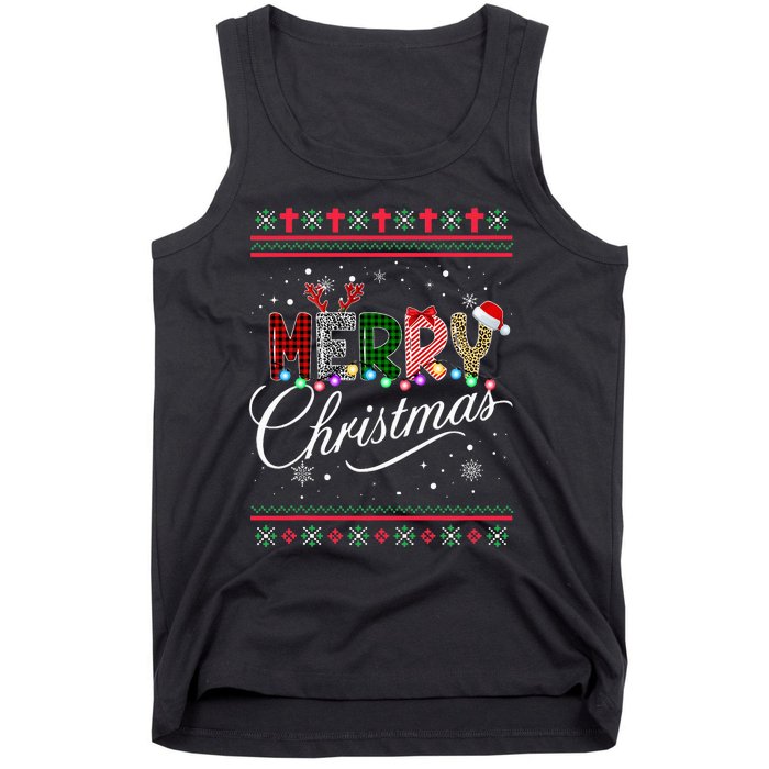 Leopard Buffalo Red Plaid Merry Christmas  Tank Top