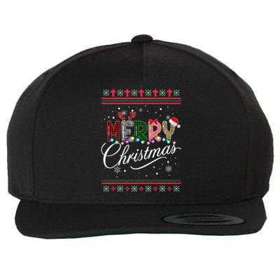 Leopard Buffalo Red Plaid Merry Christmas  Wool Snapback Cap