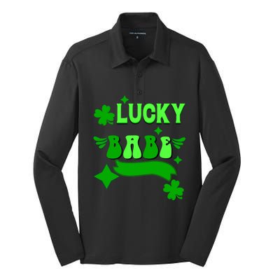 Lucky Babe St Patricks Day Shamrock Funny Meaningful Gift Silk Touch Performance Long Sleeve Polo