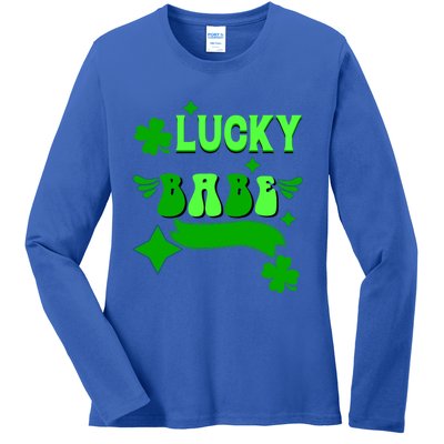 Lucky Babe St Patricks Day Shamrock Funny Meaningful Gift Ladies Long Sleeve Shirt