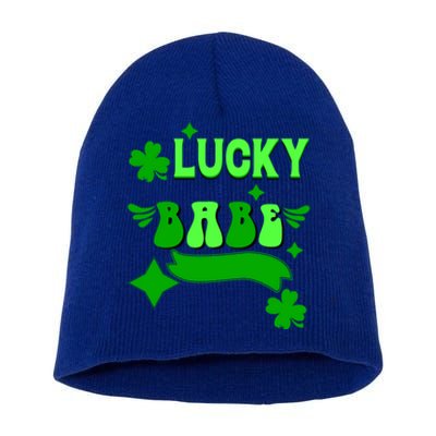 Lucky Babe St Patricks Day Shamrock Funny Meaningful Gift Short Acrylic Beanie