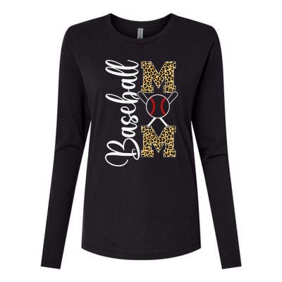 Leopard Baseball Softball Mom Mother's Day Funny Mom Life Womens Cotton Relaxed Long Sleeve T-Shirt