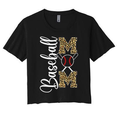 Leopard Baseball Softball Mom Mother's Day Funny Mom Life Women's Crop Top Tee