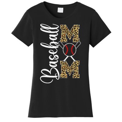 Leopard Baseball Softball Mom Mother's Day Funny Mom Life Women's T-Shirt