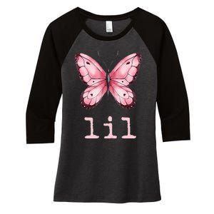 Little Butterfly Sorority Reveal Big Little for Lil Sister Women's Tri-Blend 3/4-Sleeve Raglan Shirt