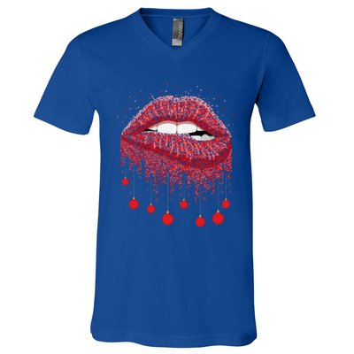 Lip Bite Sexy Balls Christmas Decorations Cool Xgiftmas Funny Gift V-Neck T-Shirt