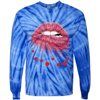 Lip Bite Sexy Balls Christmas Decorations Cool Xgiftmas Funny Gift Tie-Dye Long Sleeve Shirt