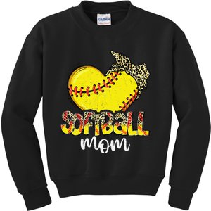 Leopard Baseball Softball Mommy Mama Mother's Day Mom Life Kids Sweatshirt