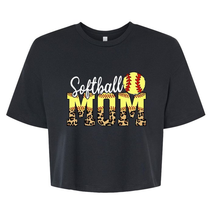 Leopard Baseball Softball Mom Life Game Day Mama Mothers Bella+Canvas Jersey Crop Tee