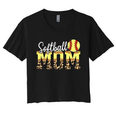 Leopard Baseball Softball Mom Life Game Day Mama Mothers Women's Crop Top Tee