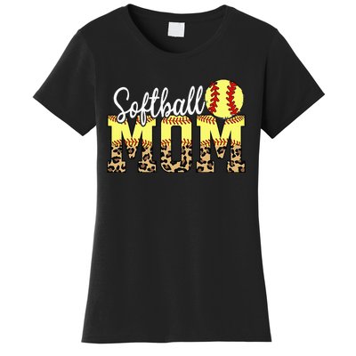 Leopard Baseball Softball Mom Life Game Day Mama Mothers Women's T-Shirt