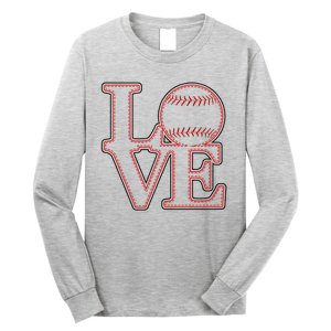 Love Baseball Stitch Letters Baseball Fan Long Sleeve Shirt