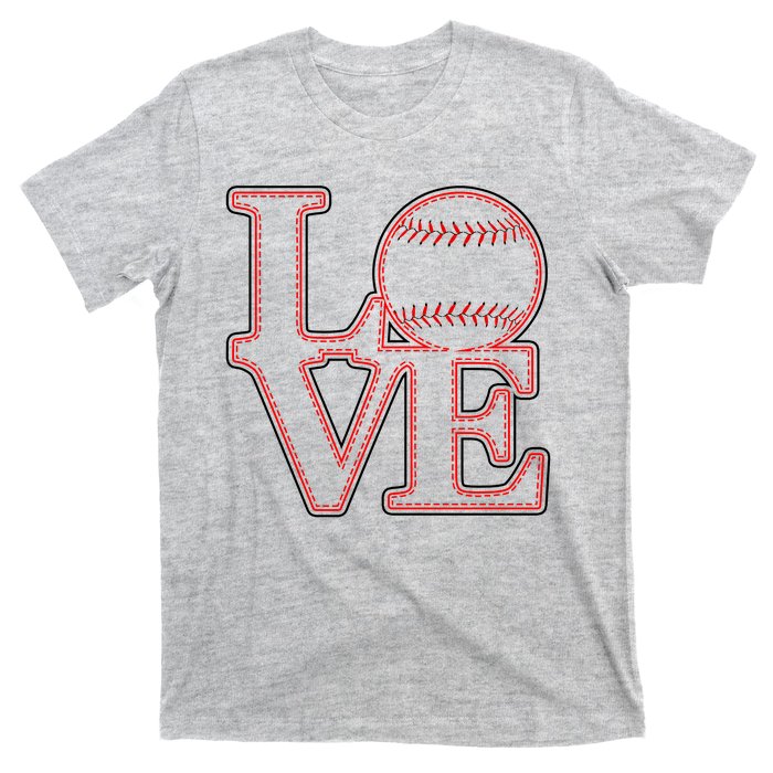 Love Baseball Stitch Letters Baseball Fan T-Shirt