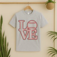 Love Baseball Stitch Letters Baseball Fan T-Shirt