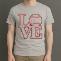 Love Baseball Stitch Letters Baseball Fan T-Shirt