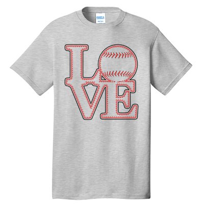 Love Baseball Stitch Letters Baseball Fan Tall T-Shirt