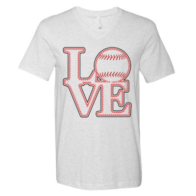 Love Baseball Stitch Letters Baseball Fan V-Neck T-Shirt