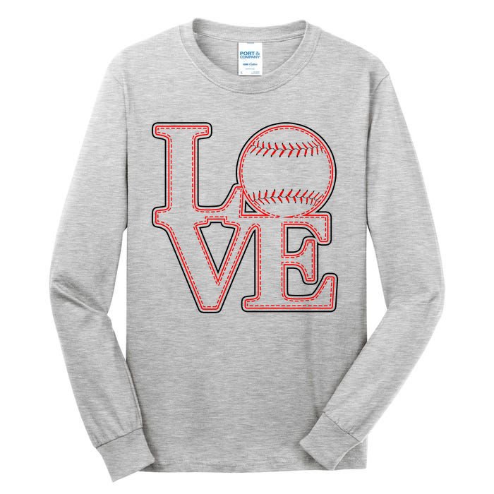 Love Baseball Stitch Letters Baseball Fan Tall Long Sleeve T-Shirt