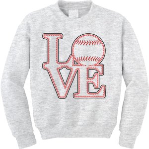 Love Baseball Stitch Letters Baseball Fan Kids Sweatshirt