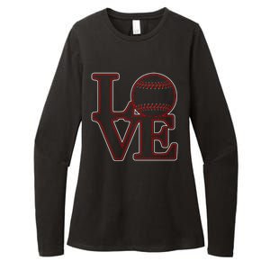 Love Baseball Stitch Letters Baseball Fan Womens CVC Long Sleeve Shirt