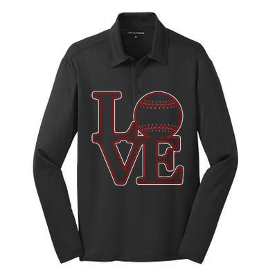 Love Baseball Stitch Letters Baseball Fan Silk Touch Performance Long Sleeve Polo