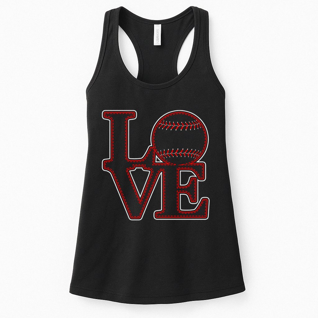 Love Baseball Stitch Letters Baseball Fan Womens Tank Top