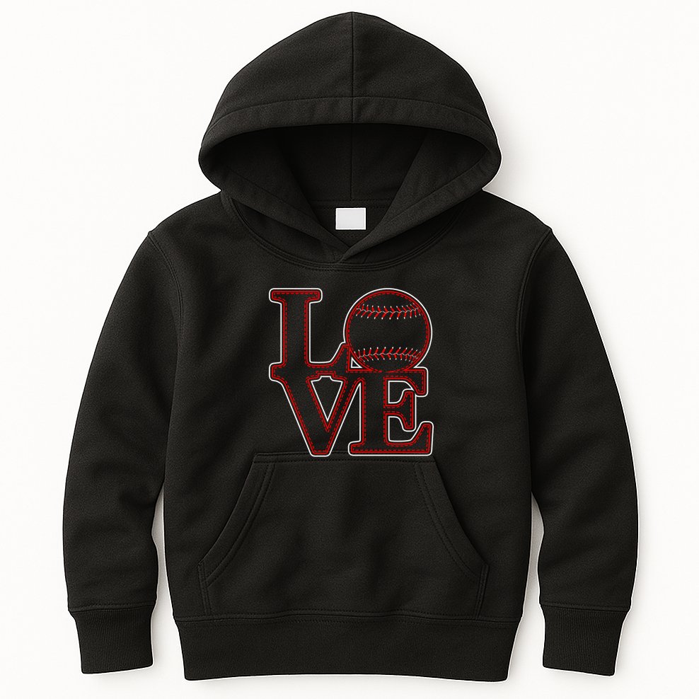 Love Baseball Stitch Letters Baseball Fan Kids Hoodie