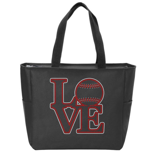 Love Baseball Stitch Letters Baseball Fan Zip Tote Bag
