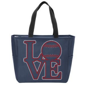 Love Baseball Stitch Letters Baseball Fan Zip Tote Bag