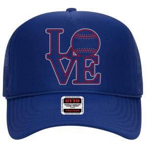 Love Baseball Stitch Letters Baseball Fan High Crown Mesh Back Trucker Hat