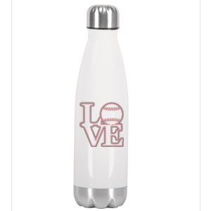 Love Baseball Stitch Letters Baseball Fan Stainless Steel Insulated Water Bottle