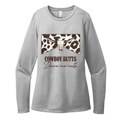 Leopard Bull Skull Western Cowboy Butts Drive Me Nuts Womens CVC Long Sleeve Shirt