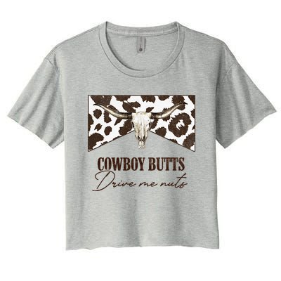 Leopard Bull Skull Western Cowboy Butts Drive Me Nuts Women's Crop Top Tee